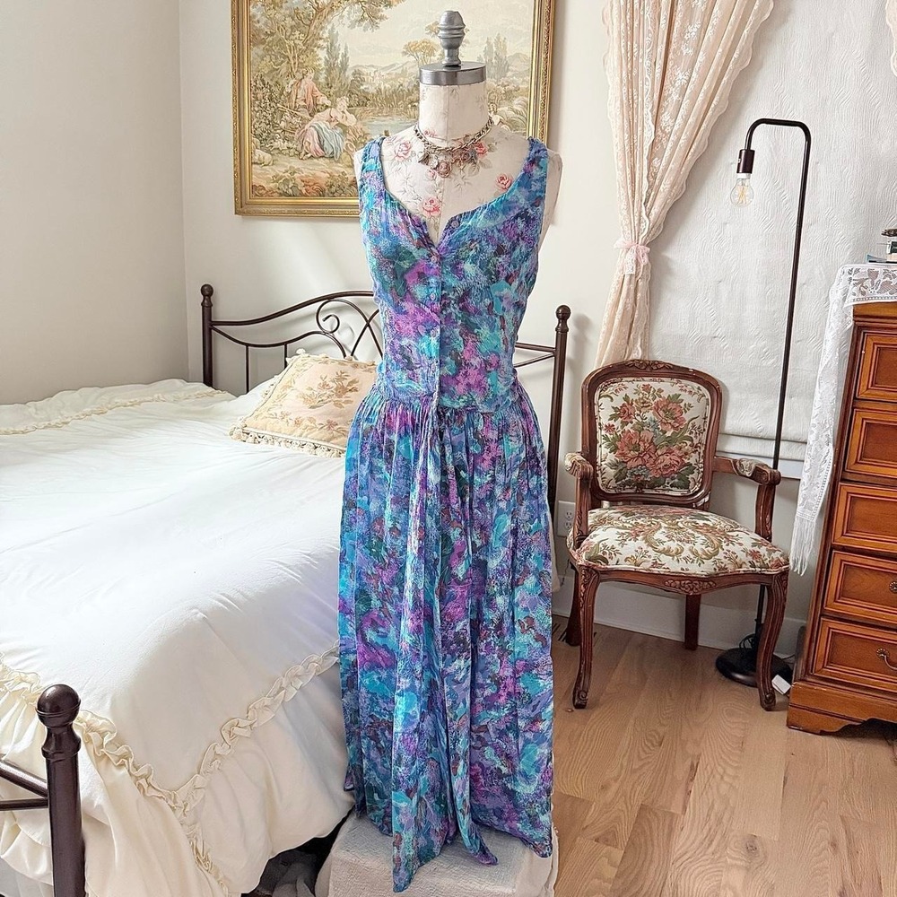 90s Adini size medium watercolor floral maxi dress